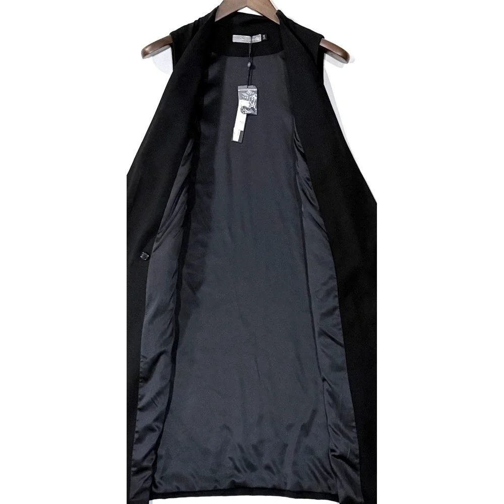 Elk Long Coatigan Vest Womens S/M Tailored Black Sleeveless Lined Asymmetrical - Picture 9 of 14
